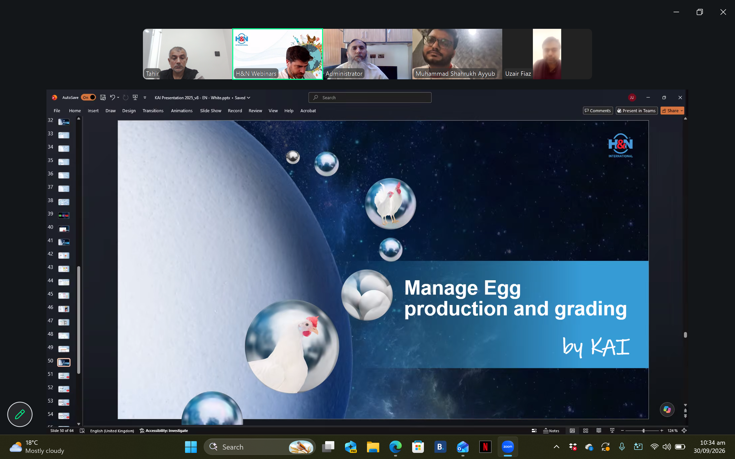 Zoom meeting screenshot showing KAI App — Manage Egg Production and Grading by KAI
